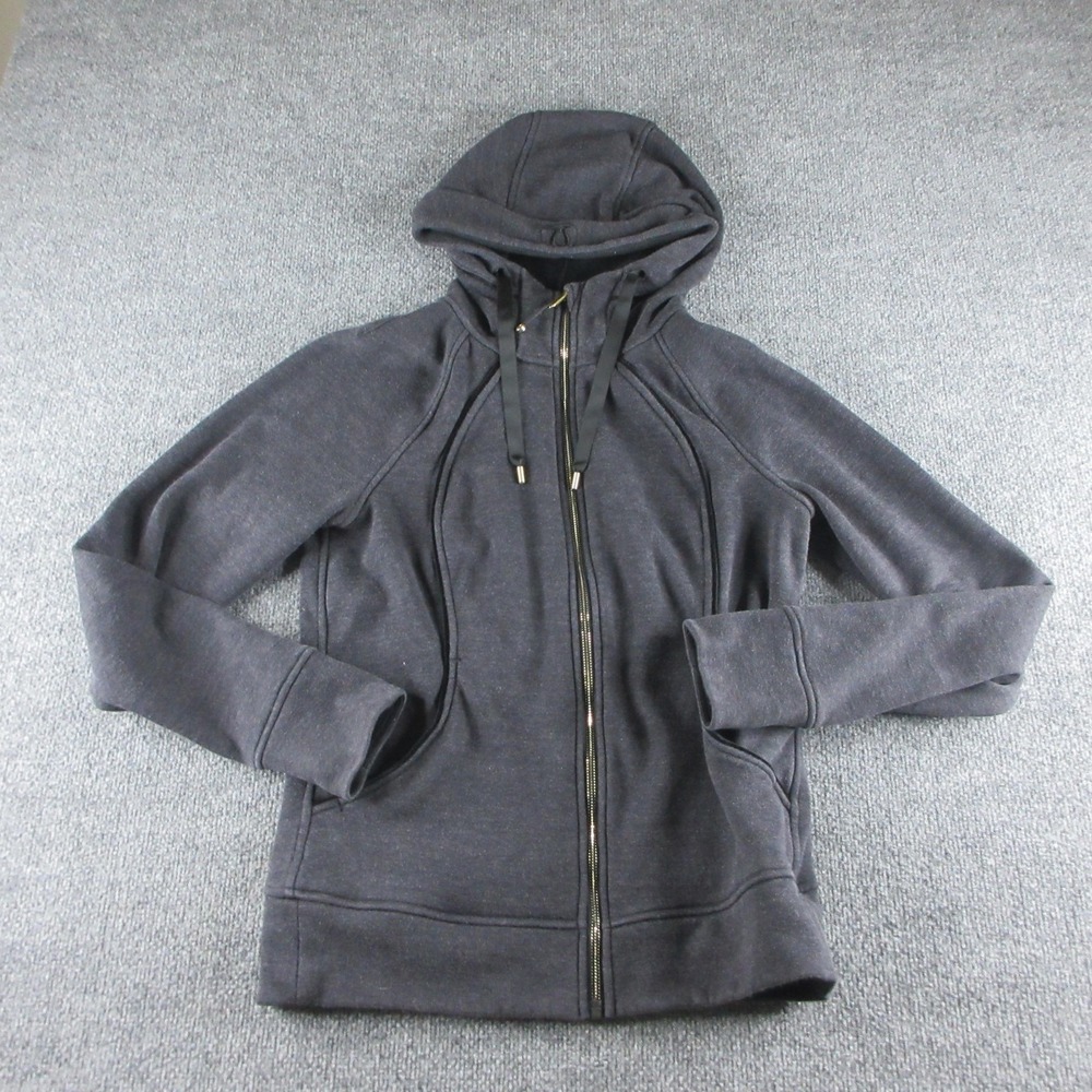 Lululemon Hoodie Womens 10 Gray Fleece Scuba Full Zip Thumbholes Logo Athletic
